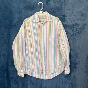 Martin Gordon Rainbow Casual Striped Long Sleeve‎ Button Down Shirt Mens Size  L